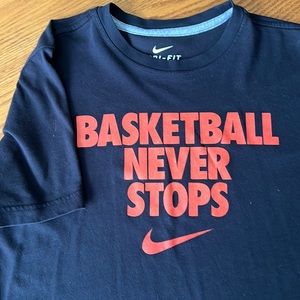 Worn-Nike Dri-Fit T-Shirt. Black and orange.
